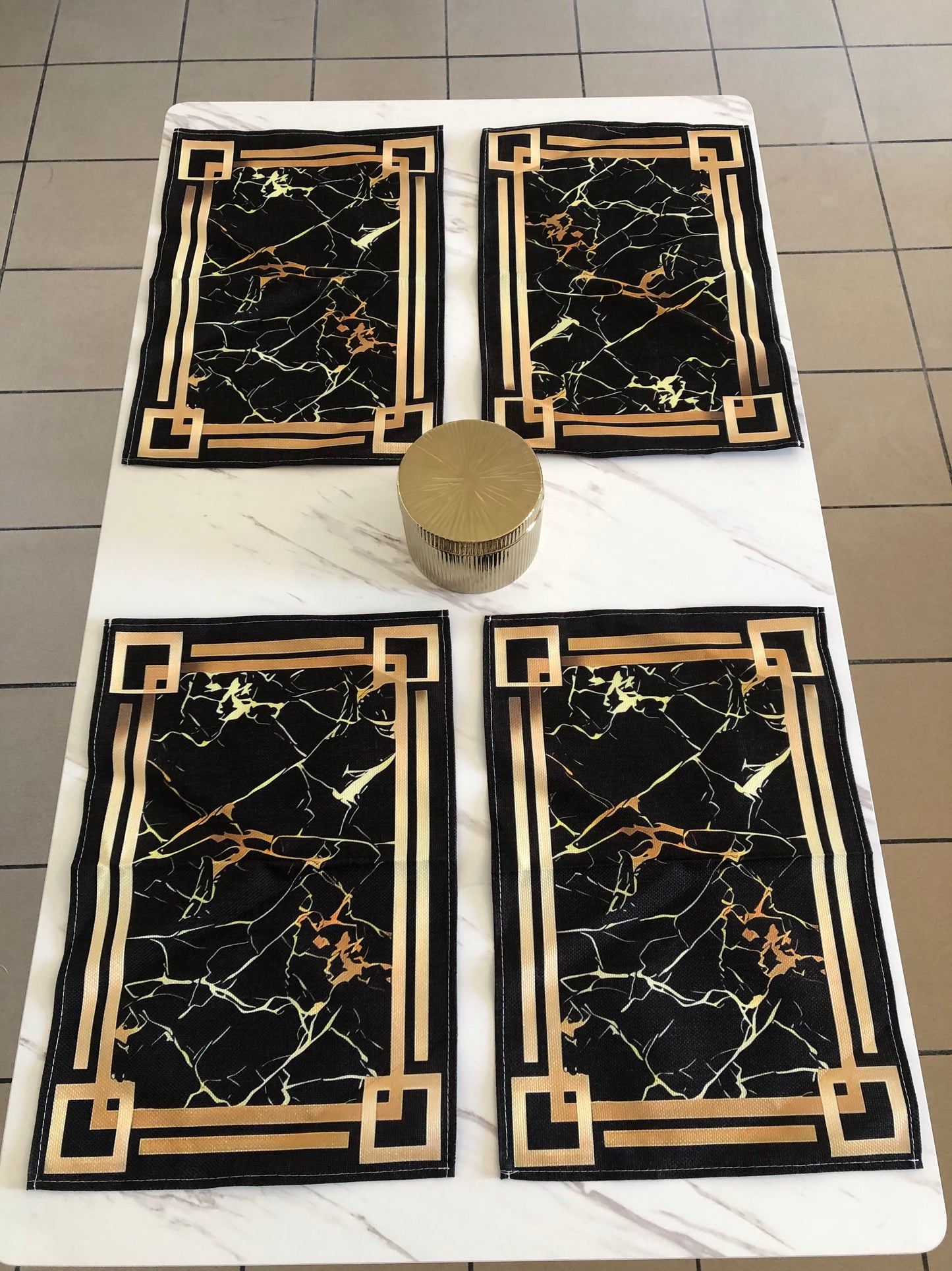 Set de table motif marbre noir doré lot de 2