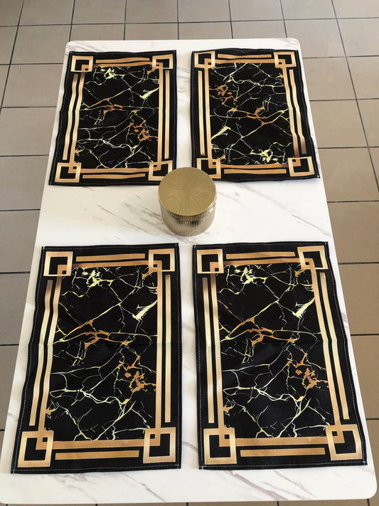 Set de table motif marbre noir doré lot de 2